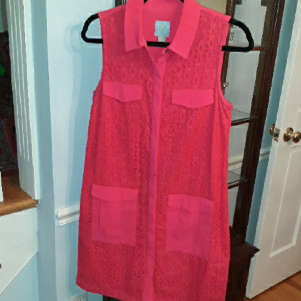 Cece Brand Sleeveless Pink Shirt Dress with Eyelit Detail , Size 8, 100% Cotton